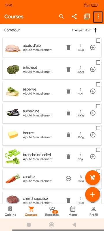 Shopping List page